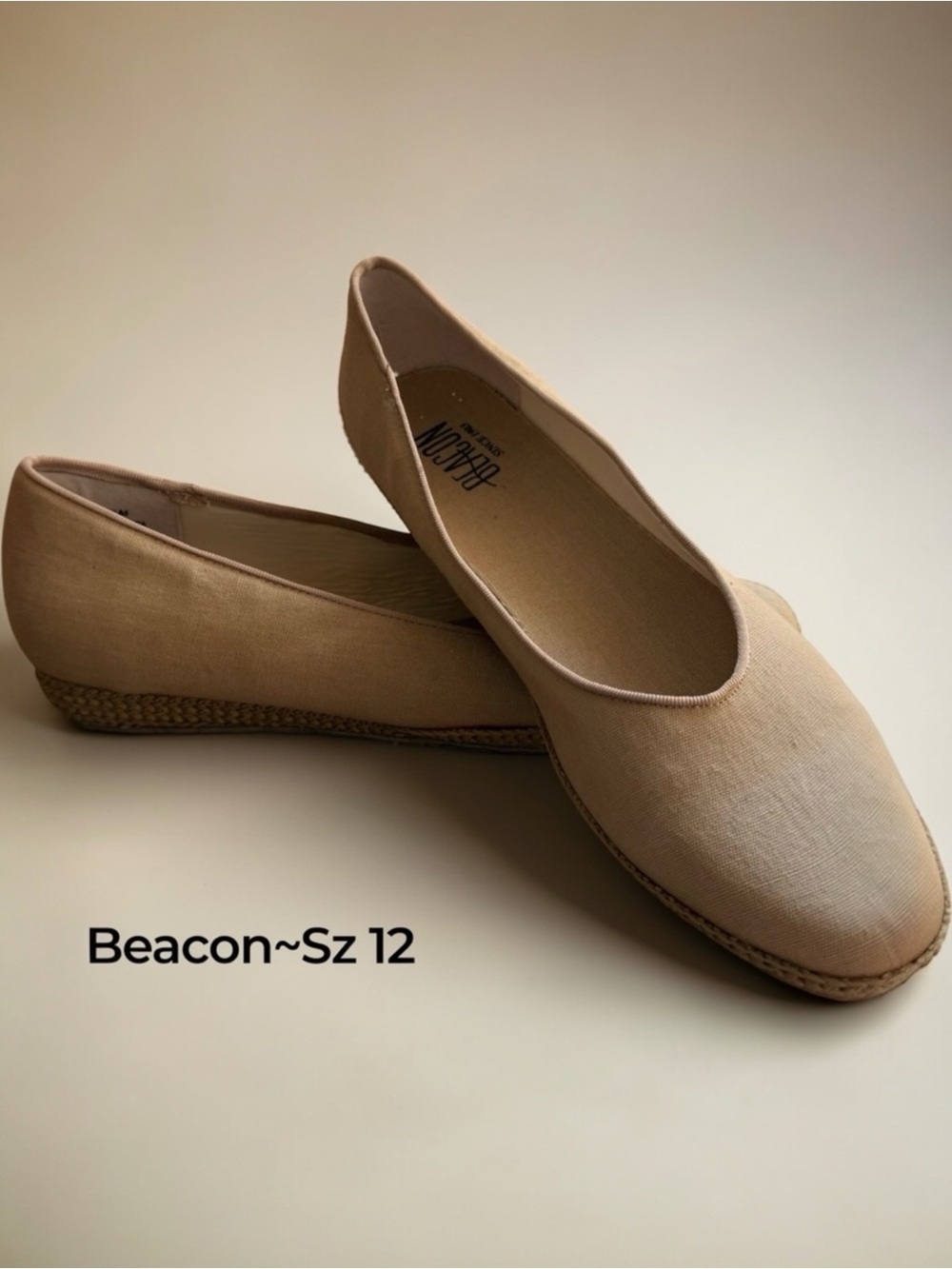 Beacon Tan Linen Espadrille Wedge Ballet Flats Career Wear Comfort Sz 12M Shoes